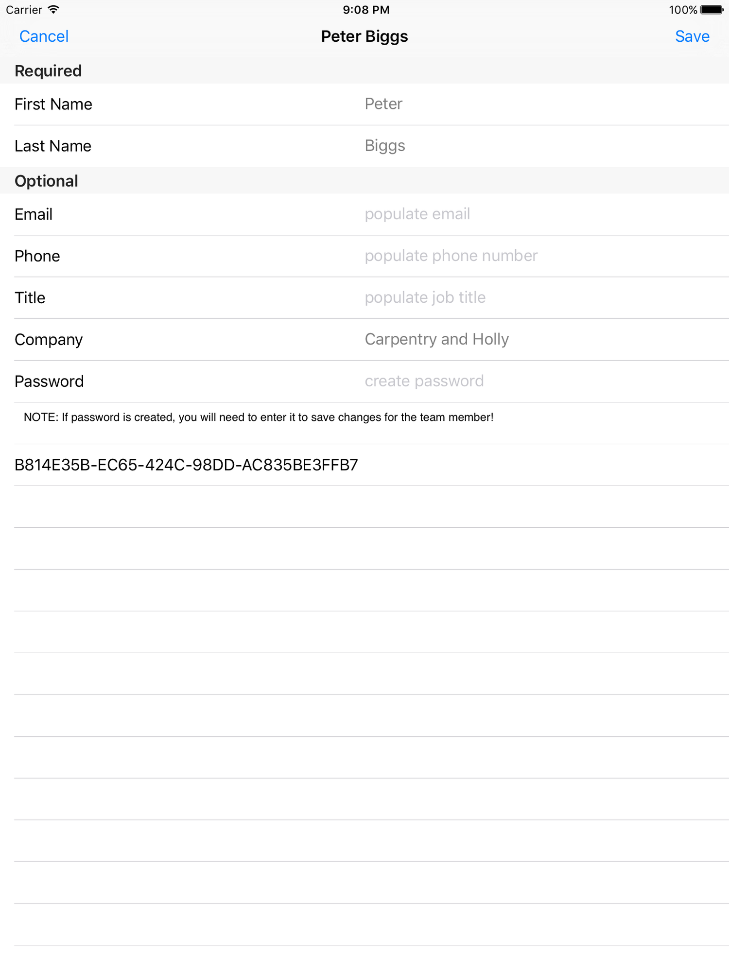 Team member details