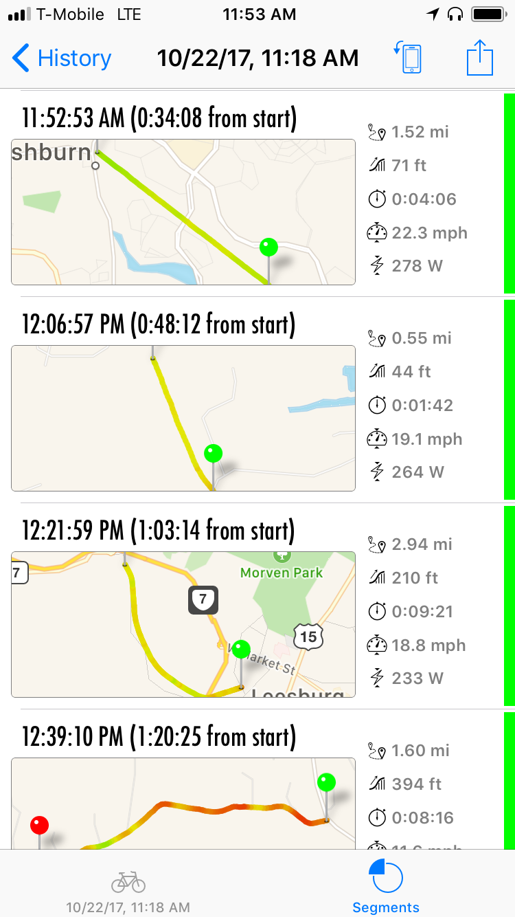Segments in a Ride